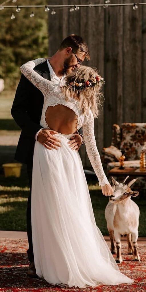 bohemian wedding dresses a line with lace long sleeves open back wearyourlovexo
