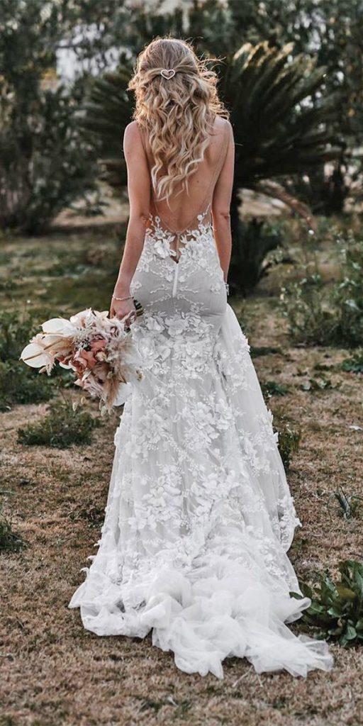 bohemian wedding dresses sheath backless with straps beach floral appliques galia lahav