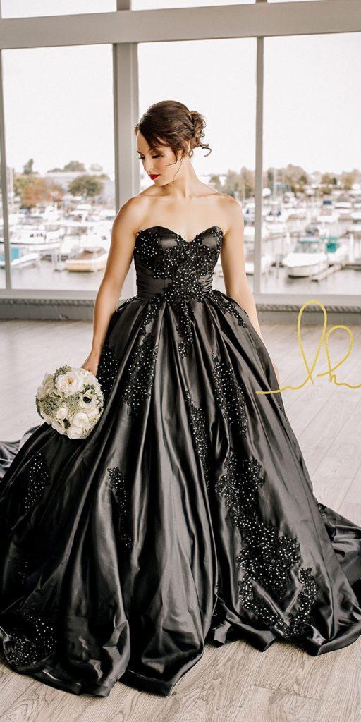 gothic wedding dresses ball gown sweetheart neckline embellishment black lheathphoto