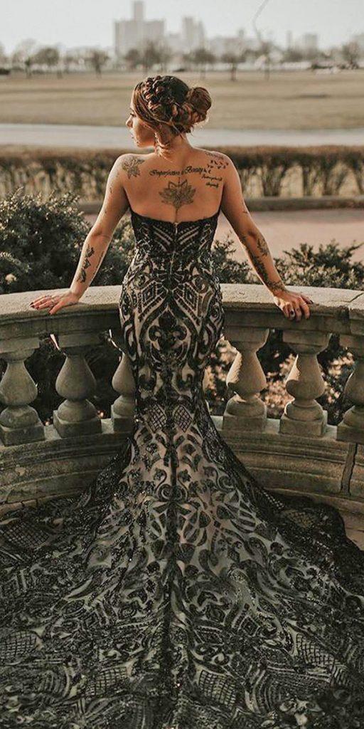 gothic wedding dresses mermaid low back lace with train black and white casablancabridal