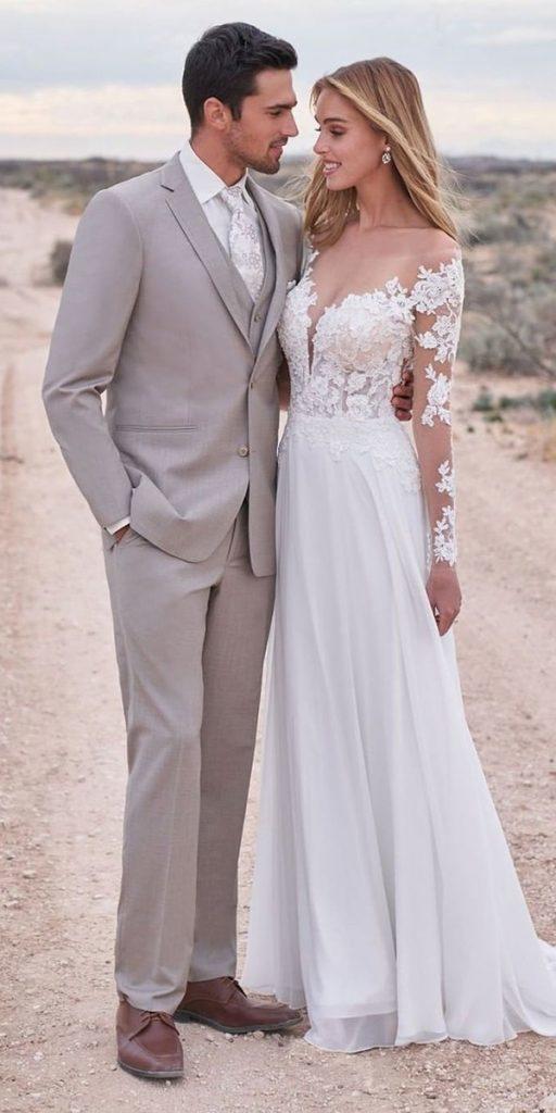 lace beach wedding dresses a line with illusion long sleeves sweetheart allurebridals