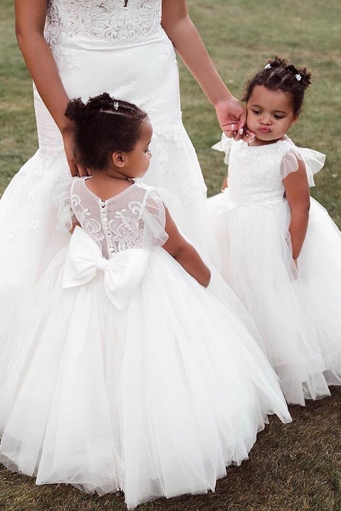 lace flower girl dresses with bow tulle skirt country vintagerosebyhannahaj