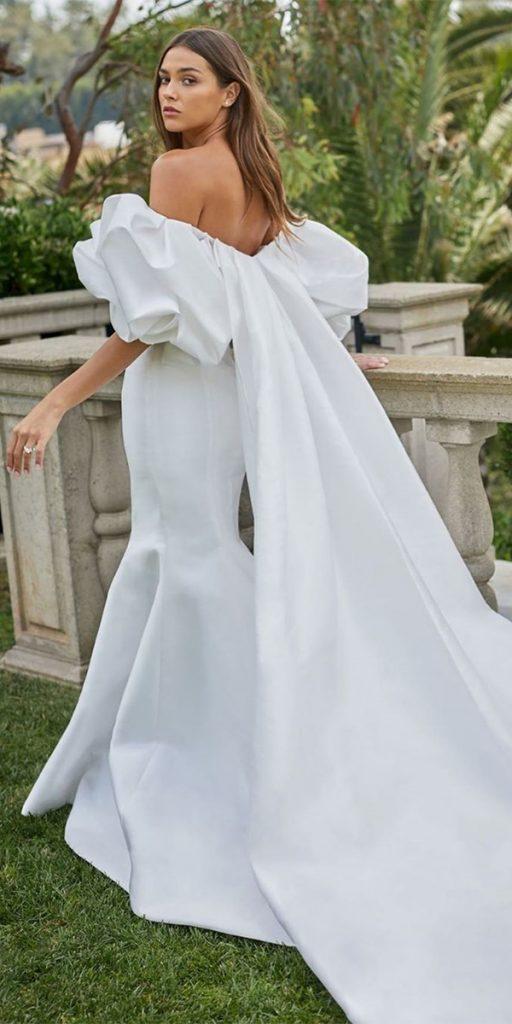 romantic bridal gowns mermaid simple with puff sleeves train moniquelhuillier
