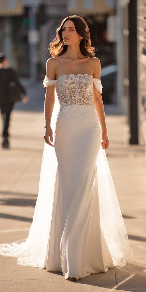romantic bridal gowns sheath off the shoulder beach sexy pronovias