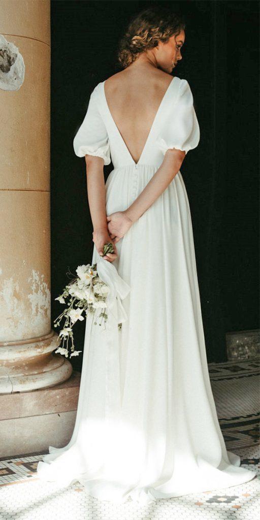 simple wedding dresses with sleeves a line with cap sleeves v back boho elizabethdy