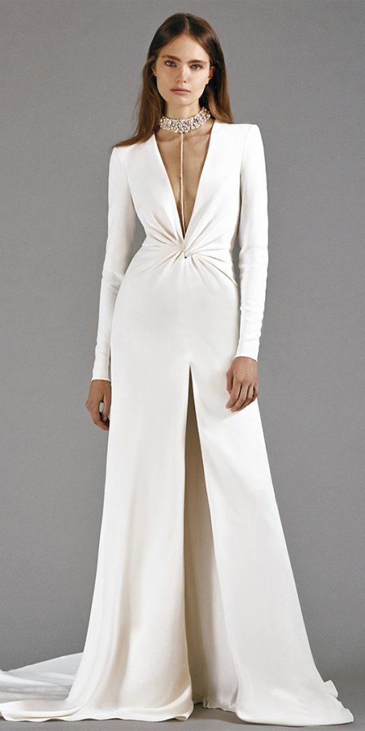 simple wedding dresses with sleeves sheath deep v neckline sexy beaded choker galia