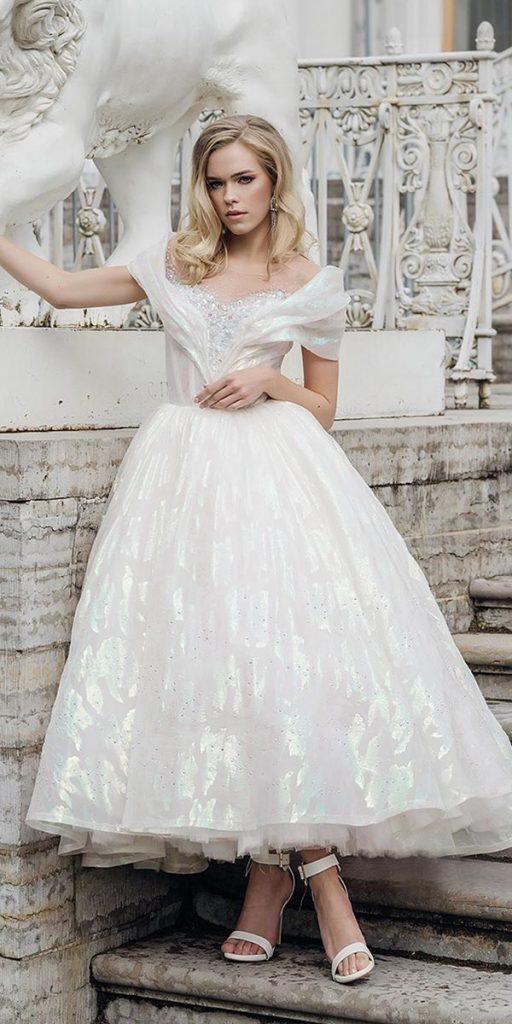 tea length wedding dresses off the shoulder white country malyarovaolga