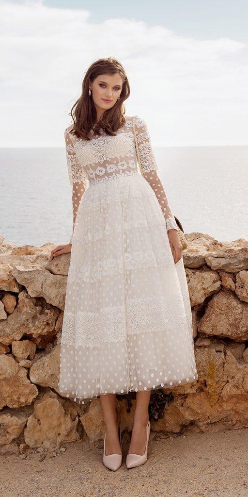 tea length wedding dresses rusitc with sleeves lace aria bride
