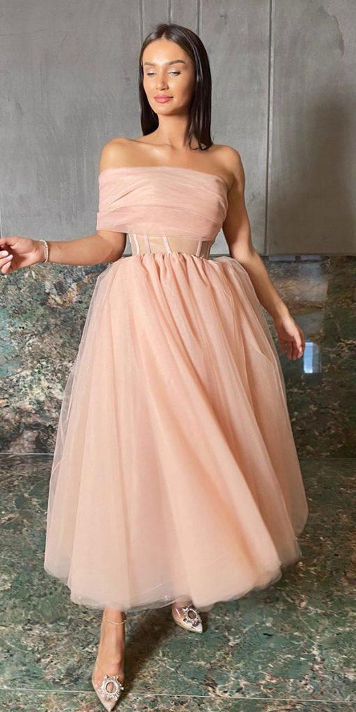 tea length wedding dresses simple blush strapless neckline beach fjonalli