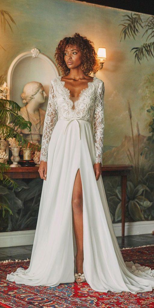 top wedding dresses a line with long sleeves lace top bohemian annageorgina