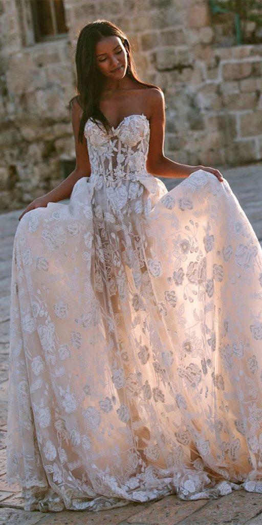 trendy wedding dresses a line sweetheart strapless neckline flora lappliques galialahav