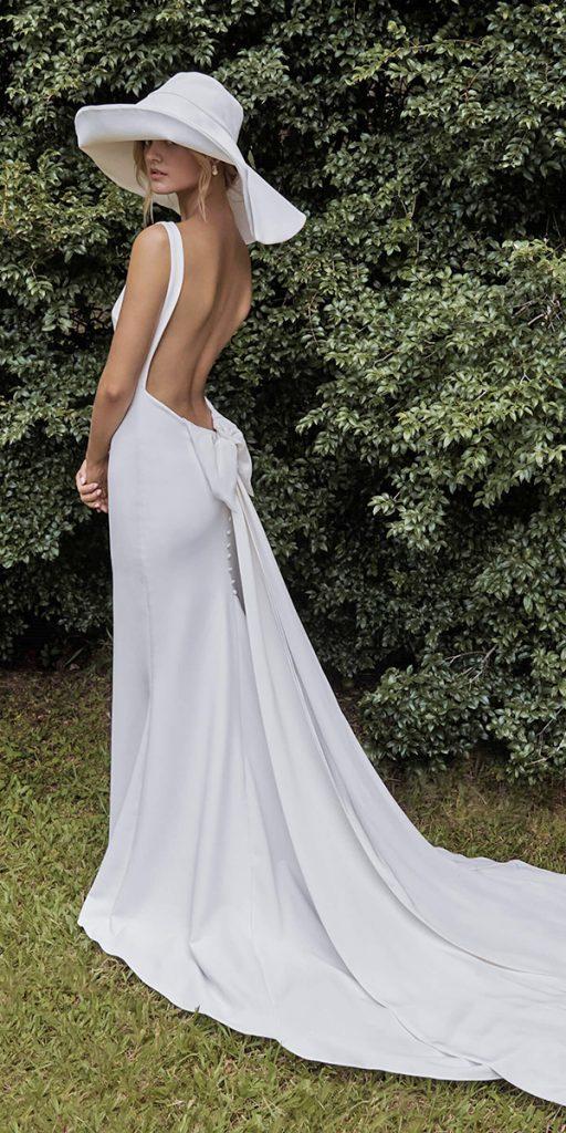 trendy wedding dresses simple backless with bow bohemian with train grace loves lace