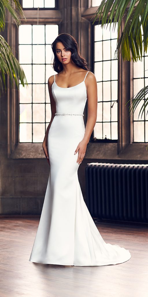 trumpet wedding dresses with spaghetti straps simple sweetheart neckline mikaella