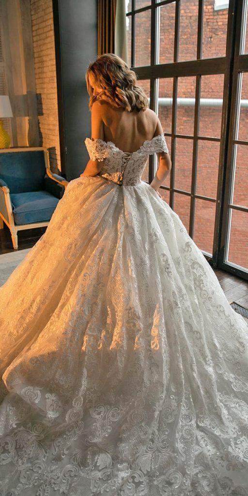 unique lace wedding dresses ball gown off the shoulder low back olivia bottega