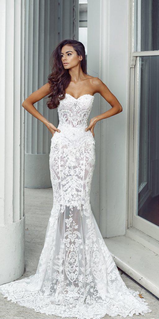 unique lace wedding dresses fit and flare sweetheart strapless neckline sexy beach nektaria
