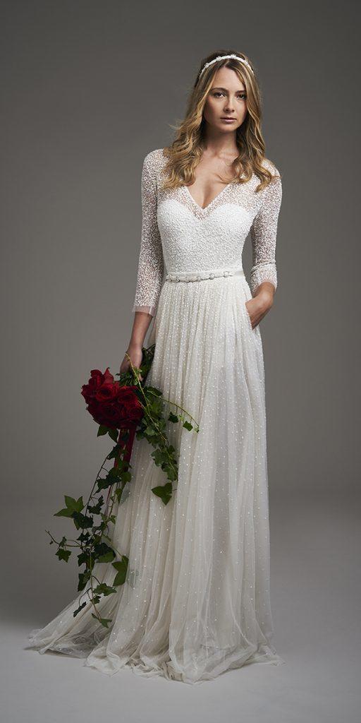 vintage wedding dresses with sleeves a line v neckline rustic elizajanehowell