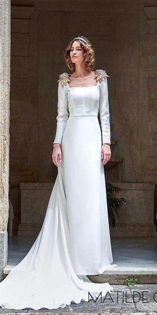 vintage wedding dresses with sleeves a line with long sleeves train matildecan