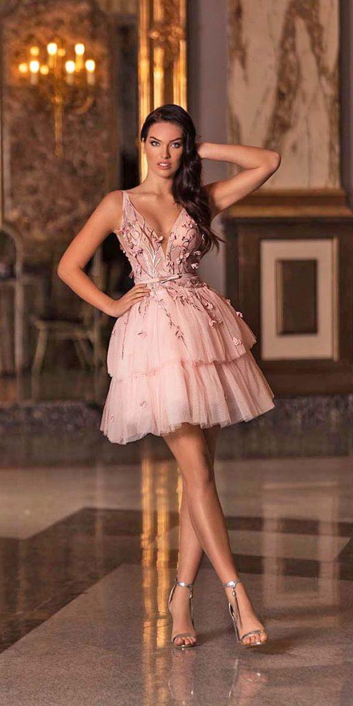 wedding party dresses short pink plunging neckline beach wona