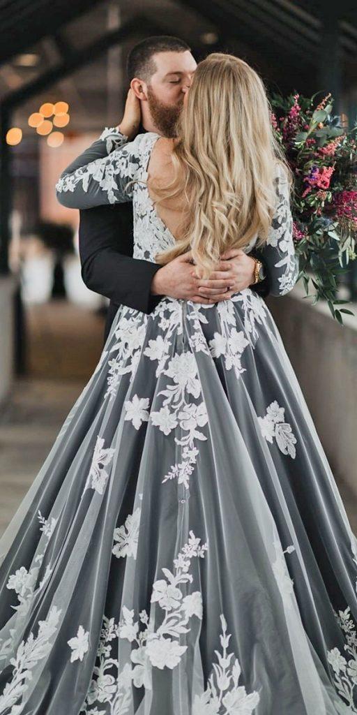 black and white long sleeve wedding dresses
