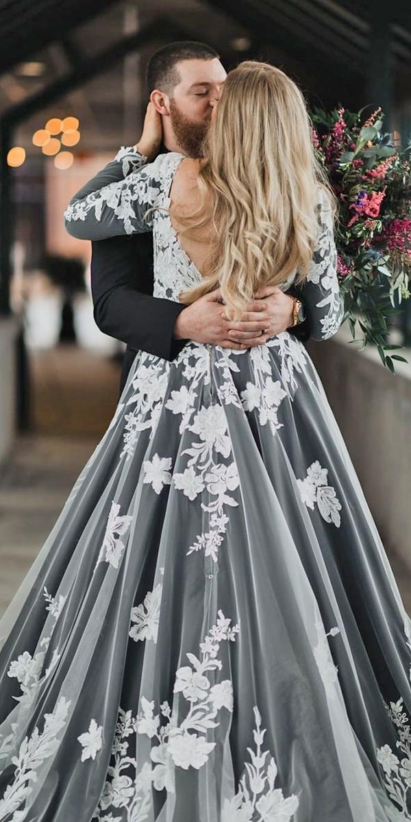 black wedding dresses ball gown low back with long sleeves with white justinalexander