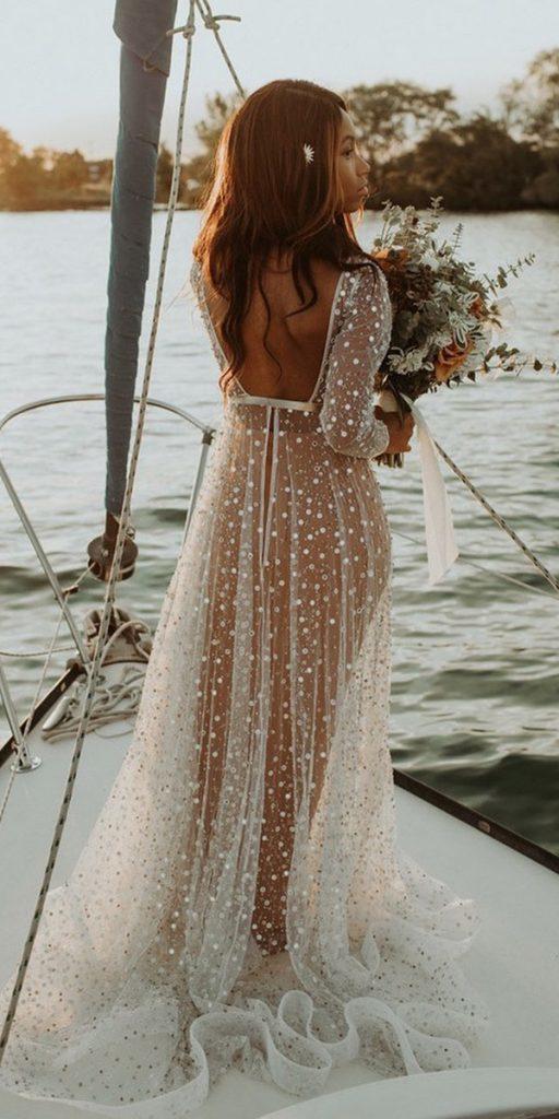 boho wedding dresses with sleeves a line low back nude beach one day