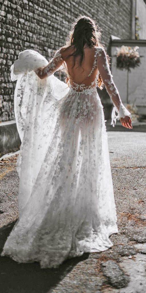 boho wedding dresses with sleeves a line with sleeves lace backless galia lahav