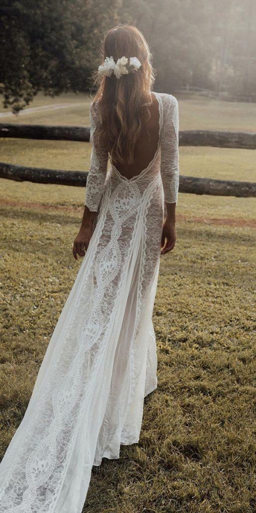 boho wedding dresses with sleeves sheath backless lace grace loves lace