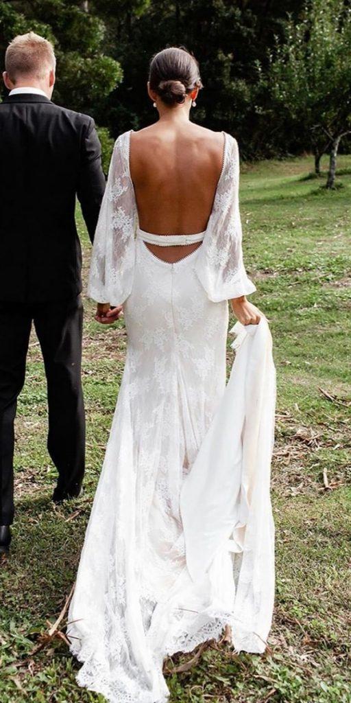 boho wedding dresses with sleeves sheath low back lace chosenbyoneday