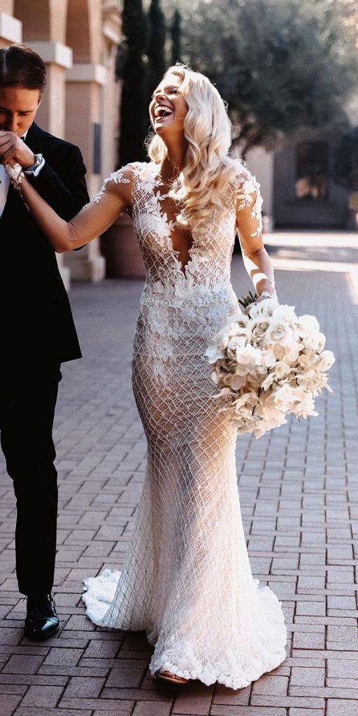 boho wedding dresses with sleeves trumpet with illusion long sleeves lace galia lahav