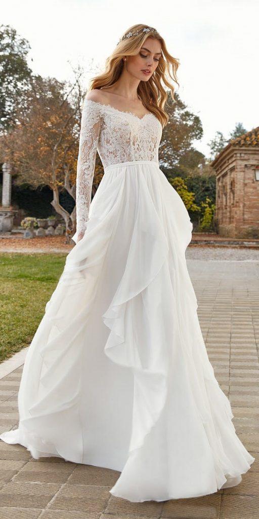 long sleeve wedding dresses a line off the shoulder lace patric