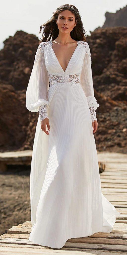 long sleeve wedding dresses a line v neckline country pronovias