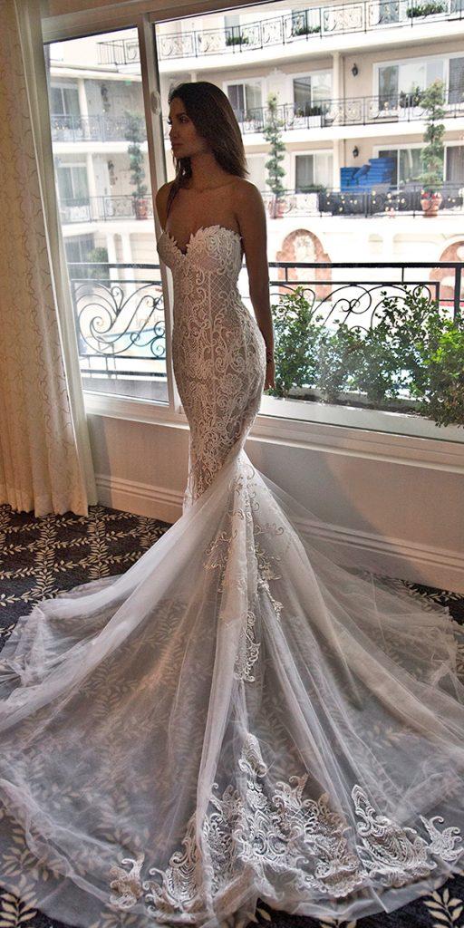 mermaid wedding dresses sweetheart strapless neckline lace with train nektaria