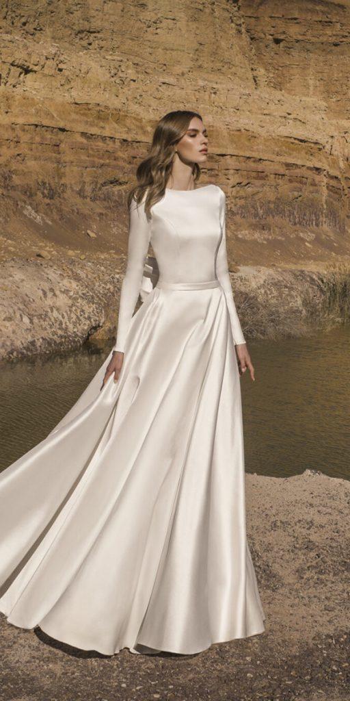 modest wedding dresses with sleeves a line satin simple with long sleeves pnina tornai