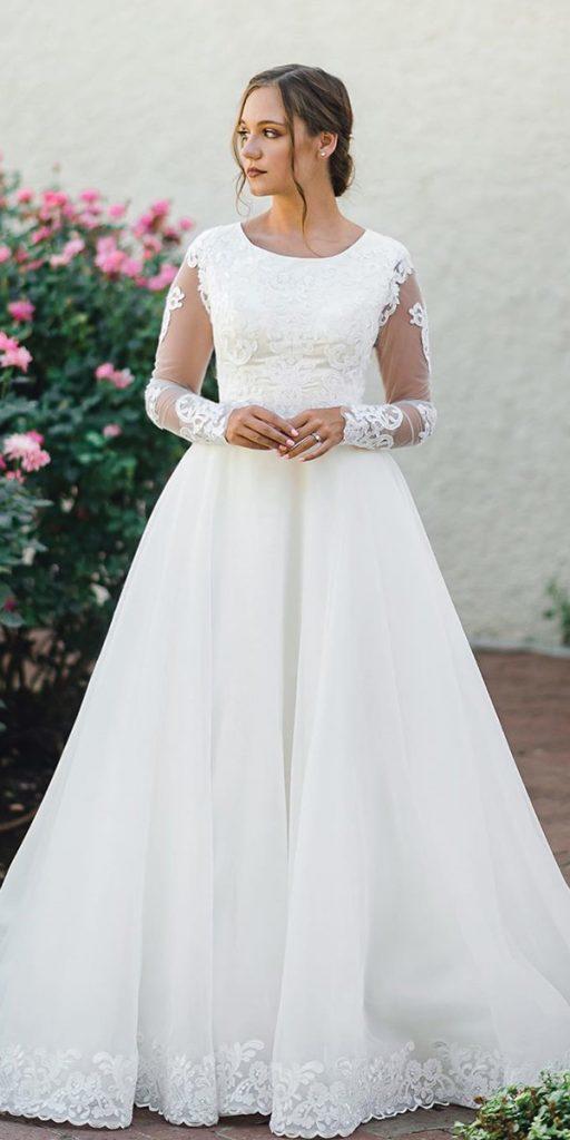 modest wedding dresses with sleeves a line with illusion long sleeves lace elizabet cooper