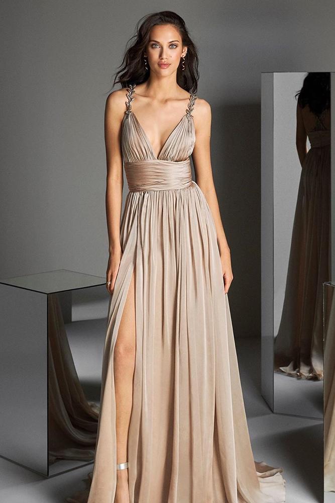 rustic bridesmaid dresses long with straps greek style pronovias