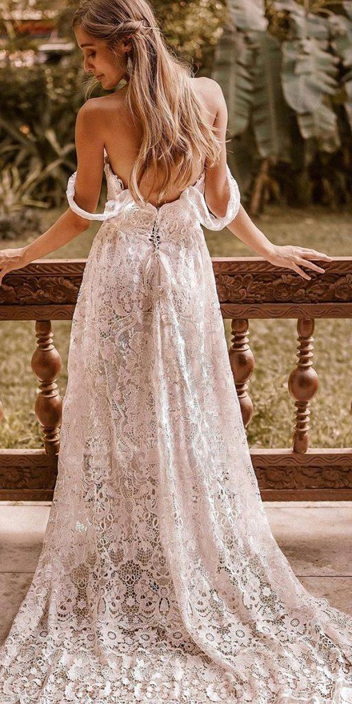 rustic lace wedding dresses a line off the shoulder low back flora and lane