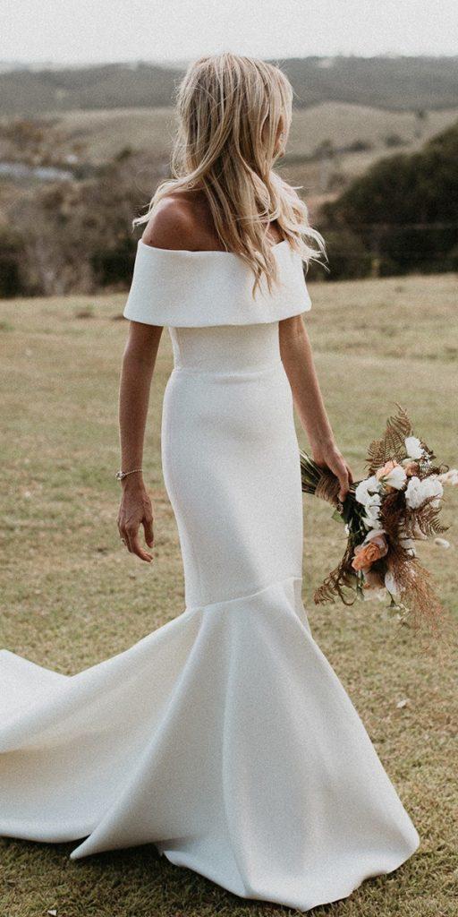 satin mermaid wedding dresses off the shoulder simple with train oneday