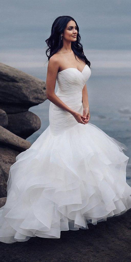 satin mermaid wedding dresses sweetheart neckline ruffled skirt allure
