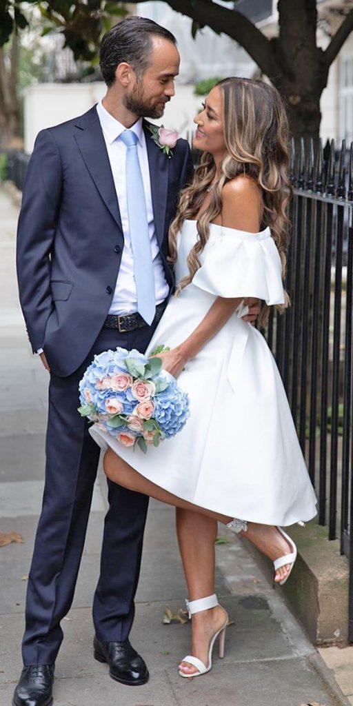 short wedding dresses simple strapless neckline off the shoulder suzanneneville