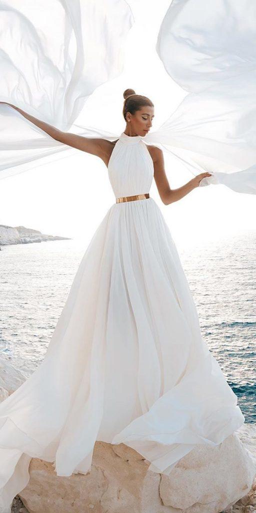 simple wedding dresses a line halter neckline gold belt said mhamad
