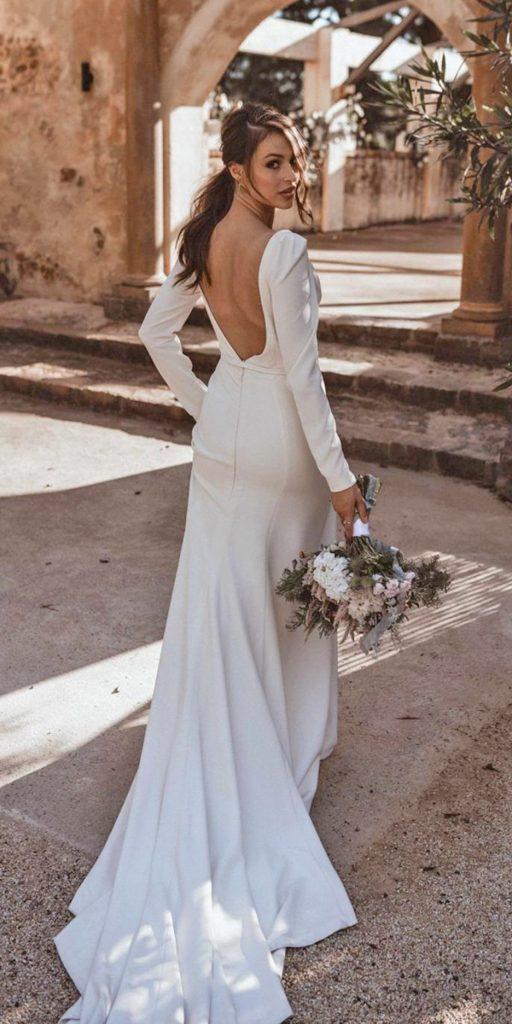 simple wedding dresses sheath open back with long sleeves karenwillisholmes