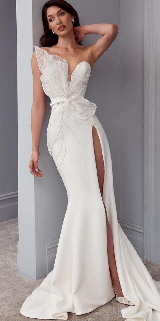 simple wedding dresses sweetheart neckline strapless with slit steven_khalil