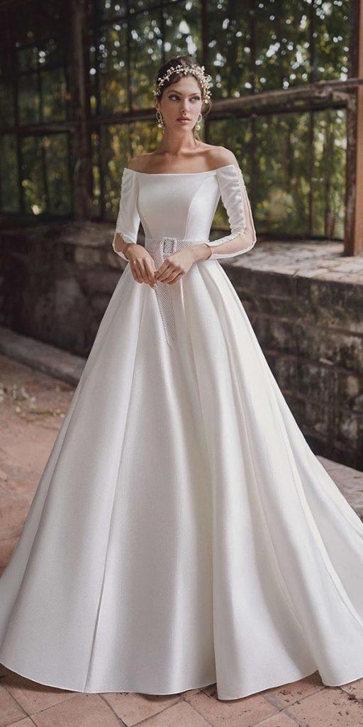 simple wedding dresses with sleeves a line off the shoulder rara avis