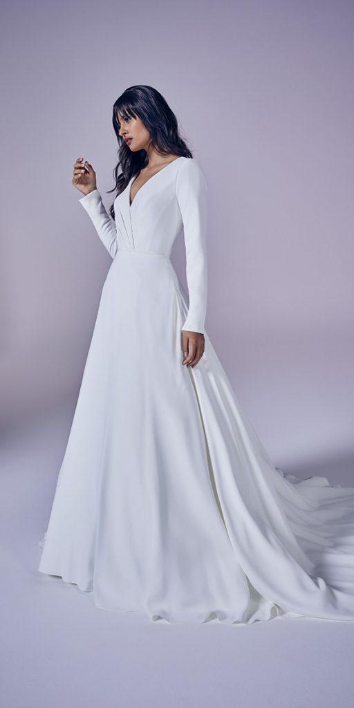 simple wedding dresses with sleeves a line v neckline spring fall suzanneneville