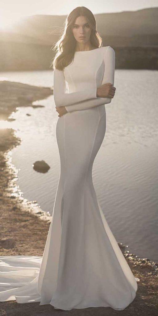 simple wedding dresses with sleeves mermaid modest with train pnina