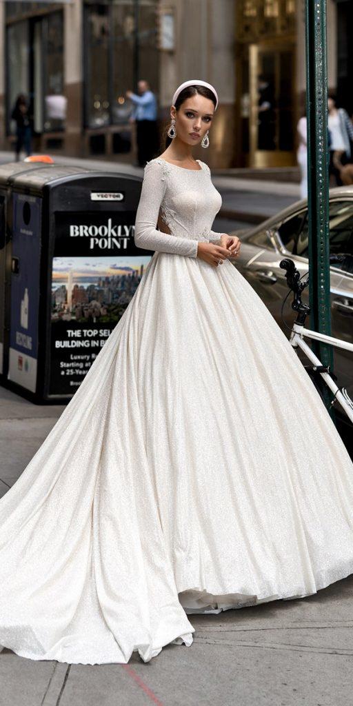 simple wedding dresses with sleeves sequins ball gown ellybride