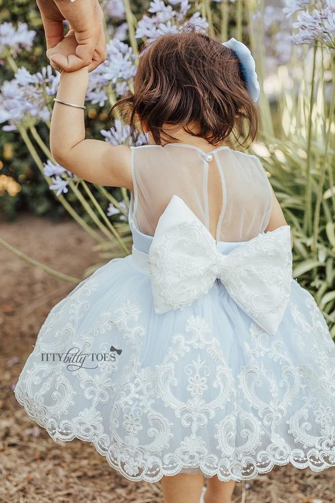 tutu flower girl dresses with bow blue lace ittybittytoes