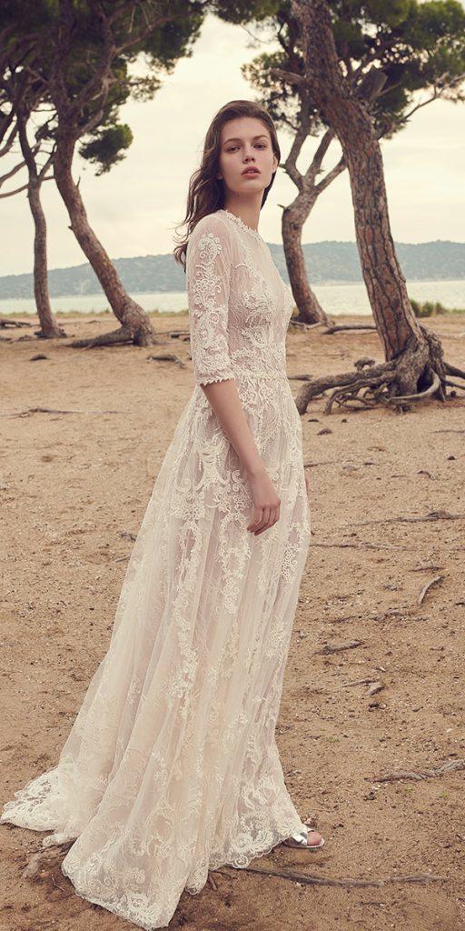 vintage lace wedding dresses a line with sleeves country costarellos