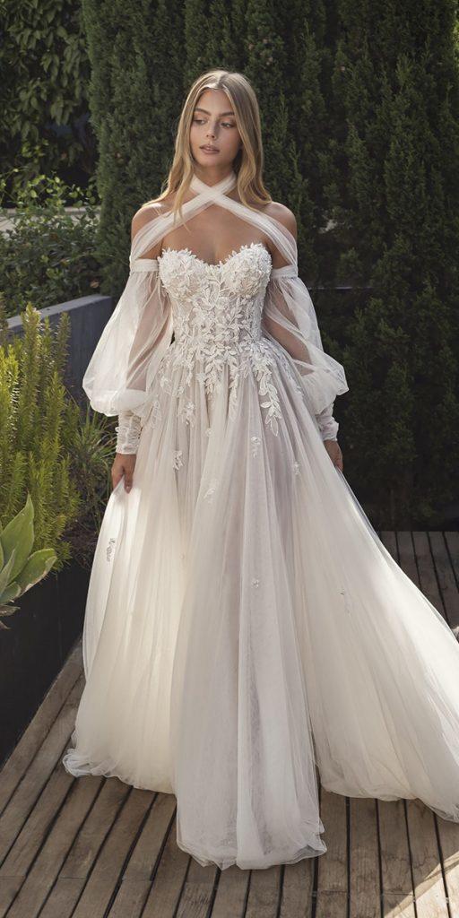 bridal gowns with sleeves a line sweetheart strapless neckline beach romantic lee grebenau