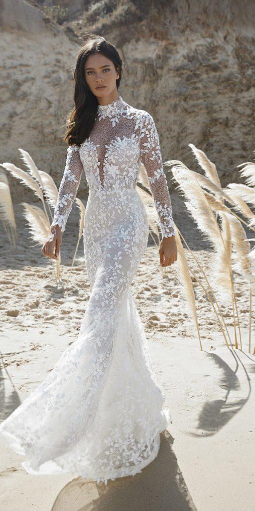 bridal gowns with sleeves trumpet with lace floral appliques lee grebenau